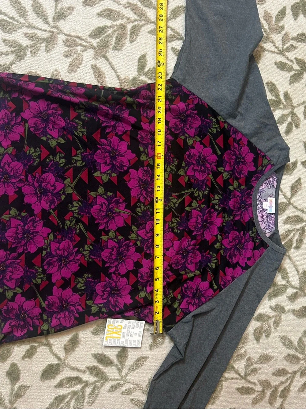 LuLaRoe Womens 3XL Floral Knit Raglan 3/4 Sleeve Round Neck Tee-NWT